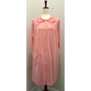 Vintage 1960s Shadow Line Pink Robe Button Front with Lace Trim Collar